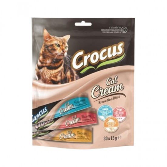 Crocus Tavuk Etli, Ton Balıklı & Somonlu Krema Kedi Ödül Maması (30 x 15 g)