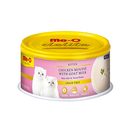 Me-O Delite Tahılsız Keçi Sütlü ve Tavuk Etli Yavru Kedi Konserve Maması (80 g)