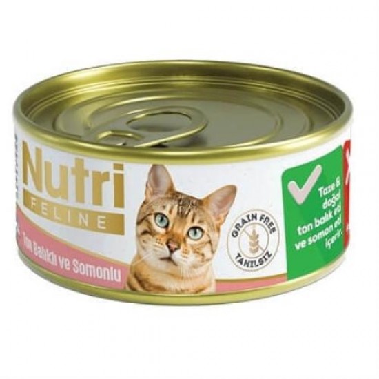 NUTRİ FELİNE TAHILSIZ TON BALIKLI SOMONLU KEDİ KONSERVESİ 85 GR