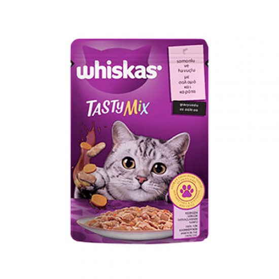 Whiskas Tasty Mix Somonlu ve Havuçlu Yetişkin Kedi Pouch Yaş Mama (85 g)