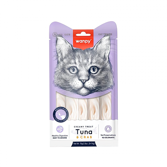 Wanpy Bağışık Güçlendirici Ton Balıklı ve Yengeçli Sıvı Kedi Ödül Maması (5 x 14 g)