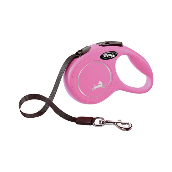 Flexi New Classic Medium Pembe Şerit Otomatik Gezdirme Tasması (5 m)