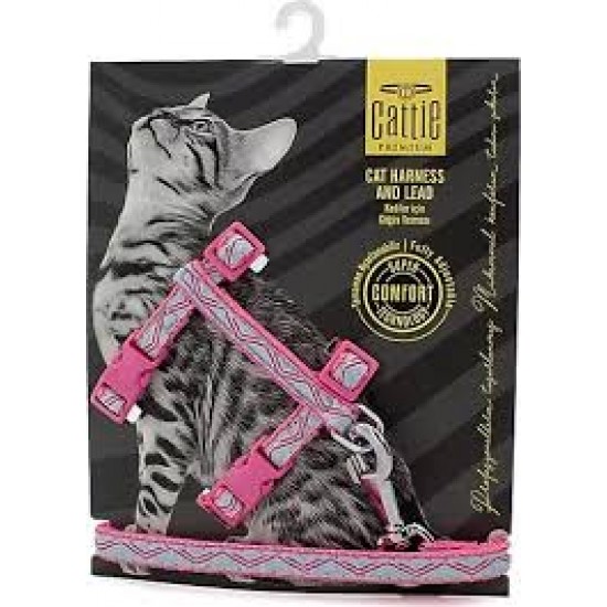 Cattie Özel Desenli Dokumadan El Yapımı Kedi Göğüs & Gezdirme Takımı Pembe (1 x 25 - 40 cm)