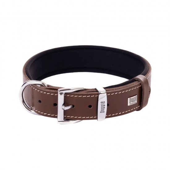 Doggie Konforlu Gerçek Deriden El Yapımı Kemik Desenli Köpek Boyun Tasması Kahverengi (4 x 47 - 55 cm)