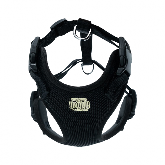 Doggie Havalı Dokuma Köpek Göğüs Tasması Siyah (2 x 45 - 55 cm)