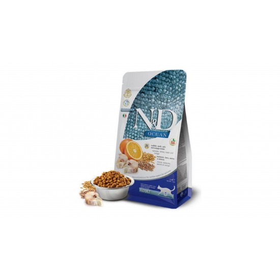 N&D Ocean Düşük Tahıllı  Morina Balıklı ve Portakallı Yetişkin Kedi Maması (1,5 kg)