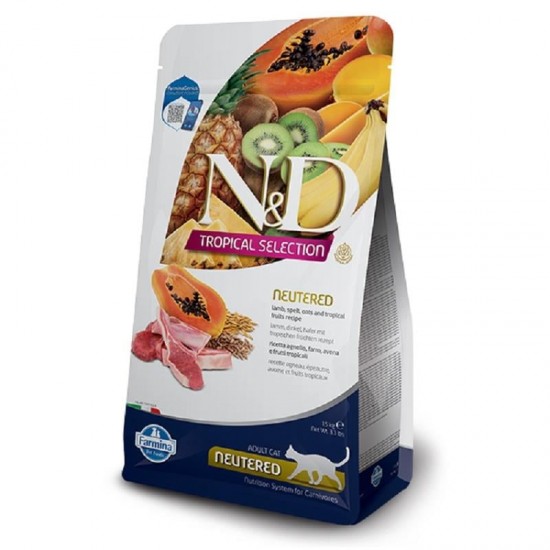 N&D Tropical Selection Serisi Düşük Tahıllı, Tropikal Meyveli & Kuzu Etli Kısırlaştırılmış Kedi Maması (1,5 kg)