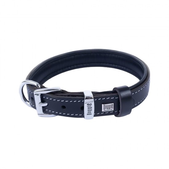 Doggie Comfort Deri Kemik Desenli Köpek Boyun Tasması Medium Siyah (2,5 x 37 - 45 cm)