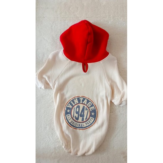 TASMA DELİKLİ SWEAT WİNTAGE (KIRMIZI KAPÜŞONLU)-XXXL